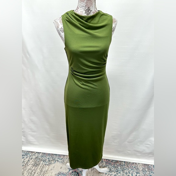 WAYF Sap Green drape neck sleeveless midi dress size S. - Picture 1 of 13